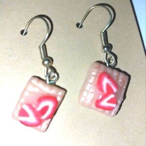 Hand crafted strawberry French toast dingle earrings